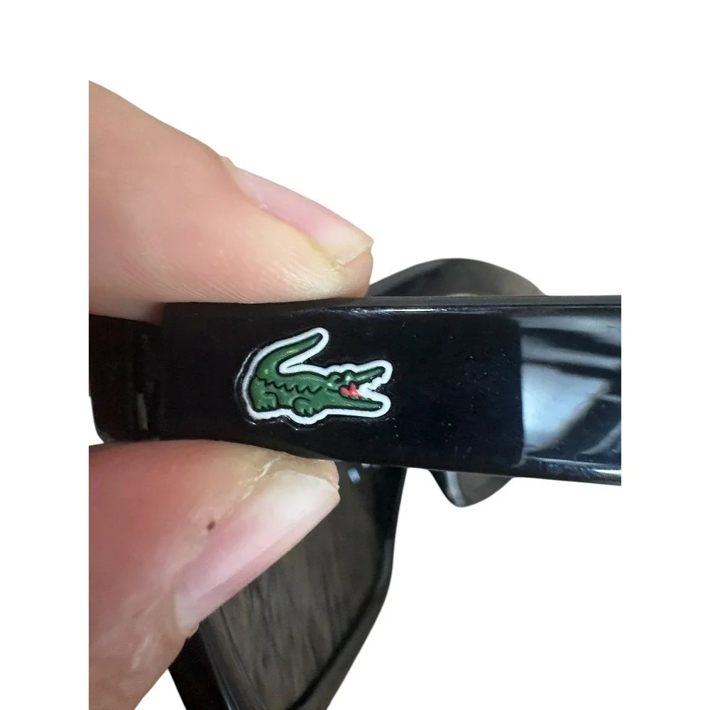 Lacoste L750S Mens Black Square Sunglasses Grey Lenses Striped Temple Classic UV